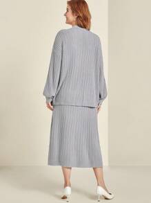 EMERY ROSE Plus Size Solid Color Button-Front Long Sleeve Sweater & Skirt Casual Set