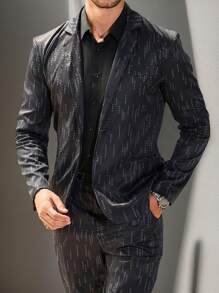 Manfinity Mode 男士圆点印花缺口领长袖西装外套和裤子休闲商务套装