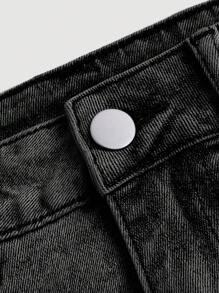 SHEIN PETITE تنورة جينز قصيرة مع ديكور فيونكة للنساء - الأسود - مشاهدة 3