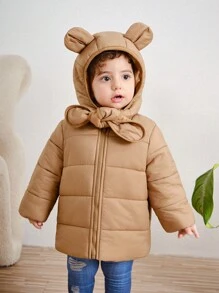 SHEIN Babygirl Solid Color Warm Fleece Jacket And Hat Set, Autumn/Winter