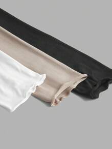 SHEIN EZwear 3 件套女士高领荷叶边下摆紧身休闲长袖打底 T 恤套装，适合秋冬季 - 彩色 - 查看 3