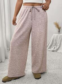 SHEIN Frenchy Plus Size Front Tie Pocket Minimalist Design Casual Long Pants - Grey - View 1