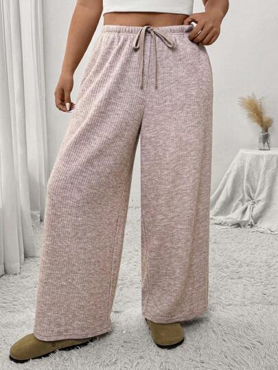 SHEIN Frenchy Plus Size Front Tie Pocket Minimalist Design Casual Long Pants