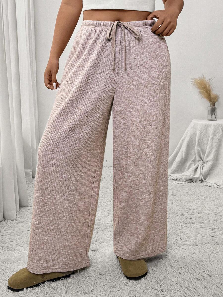 SHEIN Frenchy Plus Size Front Tie Pocket Minimalist Design Casual Long Pants - Grey - View 1