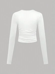 SHEIN Girlism 3pcs Teen Girl Solid Round Neck Floucing Casual Long Sleeve T-Shirt Set