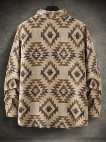Manfinity Homme Plus Size Men's Casual Geometric Pattern Button-Front Shacket, Autumn - Multicolor - View 2