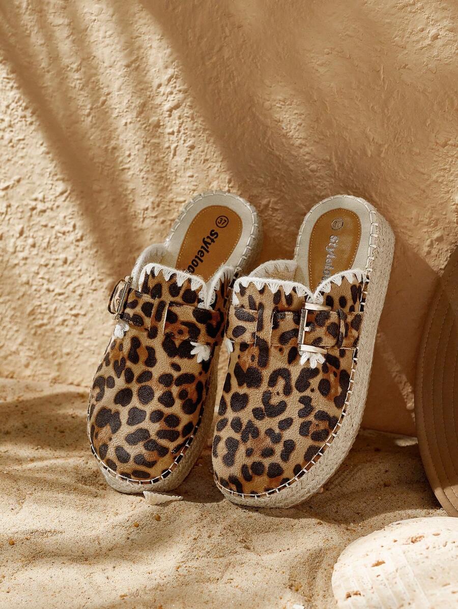 Styleloop Leopard Print Flat Espadrilles Slip-On Casual Vacation Sandals - Multicolor - View 1