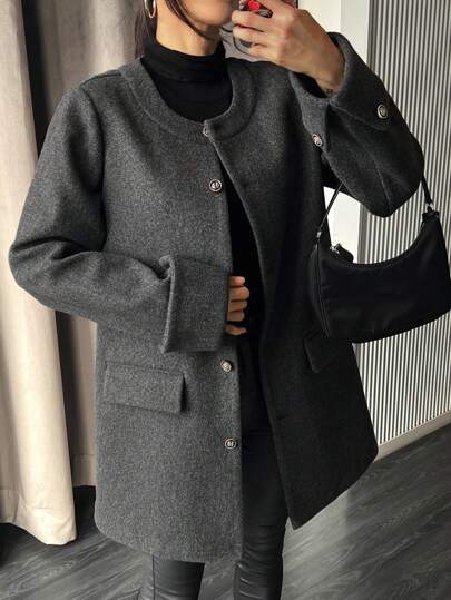 DAZY 1pc Women Solid Color Slim Fit Mid-Length Regular Jacket,Fall Women Clothes