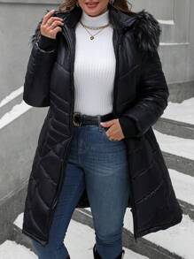 EMERY ROSE Vêtements d'hiver grande taille, manteau rembourré décontracté avec capuche et col en fourrure