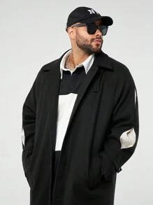 Manfinity VCAY 大码男士休闲宽松保暖长袖大衣，冬季外出时尚黑色大衣，适合朋友、丈夫、男朋友的礼物 - 黑色 - 查看 3