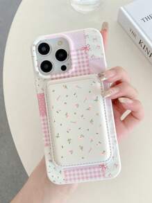 ROMWE Kawaii 2 chiếc/bộ Ốp lưng điện thoại Magsafe họa tiết hoa Ditsy có sạc không dây, ốp lưng từ tính kèm ngăn đựng thẻ từ tính phù hợp - Nhiều màu - Xem 2