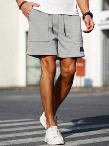 Manfinity Homme Men's Casual All-Match Pendant Detail Drawstring Waist Shorts - Grey - View 4