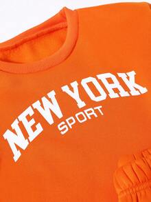 2pcs/Set Teenage Girls Casual Round Neck Sweatshirt & Sweatpants, Knitted - Orange - View 7