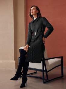 MOTF PREMIUM 配腰带撞色绗缝大衣