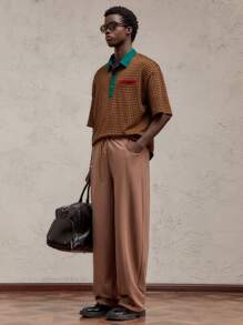 AKNOTIC Party Men Knitted Elastic Waist Loose Straight Leg Casual Sweatpants, Suitable For Autumn - Mocha Brown - View 1