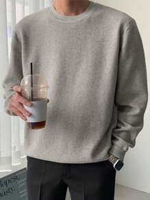 DAZY Men's Casual Crew Neck Solid Color Sweater, Suitable For Autumn/Winter - Grey - View 3