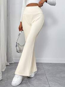 SHEIN EZwear 秋冬季保暖喇叭裤黑色保暖内衬 - 白色 - 查看 4