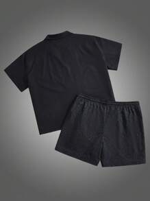 Manfinity VCAY Men Plus Size Half-Sleeve Woven Shirt And Shorts 2 Pieces Set