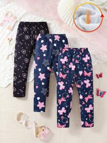 3pcs Young Girl Girls Simple Star, Bow & Heart Graphic Long Base Pants Set - Multicolor - View 1
