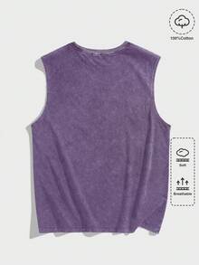 ROMWE MEN Street Life 男士夏季纯色圆领无袖休闲背心，学校 - 紫色 - 查看 2