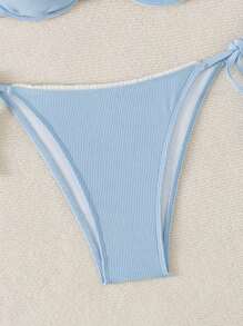 1 bộ đồ bơi nữ màu trơn không dây nơ trang trí gợi cảm mùa hè - Màu xanh lam - Xem 5