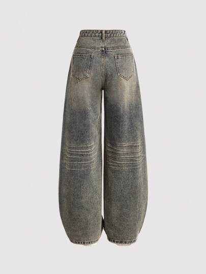 SHEIN Girlism Y2K 复古宽松阔腿牛仔裤，原宿风韩流街头服饰，2000 年代复古风格，适合青少年女孩春季、秋季返校季穿着。
