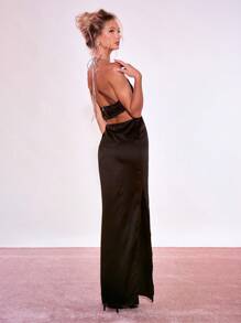 MUSERA 镶钻镂空长裙，优雅春夏度假派对长裙 - 黑色 - 查看 3