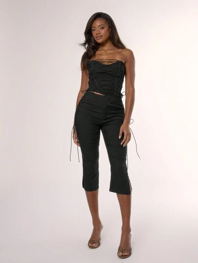 MUSERA Side Laced Up Capri Pants Summer Y2k 90's Cute Sexy Vacation Elegant Cute Ibiza Festival Club Party Spring Holiday Casual