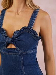 WESTFADE Premium Denim Coquette Knot 99% Cotton Mini Dress