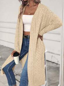 SHEIN LUNE Áo khoác cardigan dáng rộng thường ngày dành cho nữ, thích hợp mặc hàng ngày, mùa thu/đông - Màu be - Xem 3