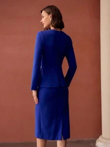 MOTF PREMIUM SOLID RHINESTONE PEPLUM WAIST MIDI DRESS - Blue - View 6
