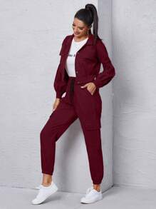 Mulvari Ensemble 2 pièces femme : veste à manches longues boutonnée unie et pantalon cargo décontracté avec cordon de serrage à la taille, pour l'automne