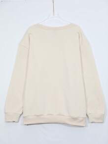 SHEIN LUNE 感恩节圆领卫衣，女士加大码圆领卫衣，印有标语图案，适合秋冬季毕业季、返校季、教师秋季套头衫