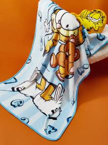 GARFIELD X SHEIN Cute Cartoon & Letter Print Contrast Stripe Throw Blanket