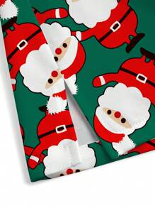 PopScrub Plus Size Vrouwen Kerstmis Cartoon Kerstman Print Verpleegkundige Scrub Uniformen Top, Groene Achtergrond Met Rood & Wit