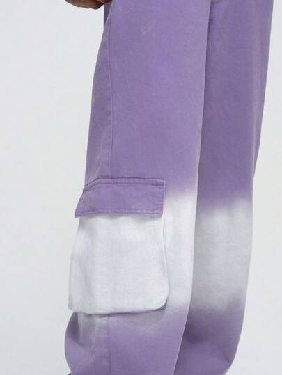 Street Life Men's Casual Acid Wash Gradient Color Cargo Jeans