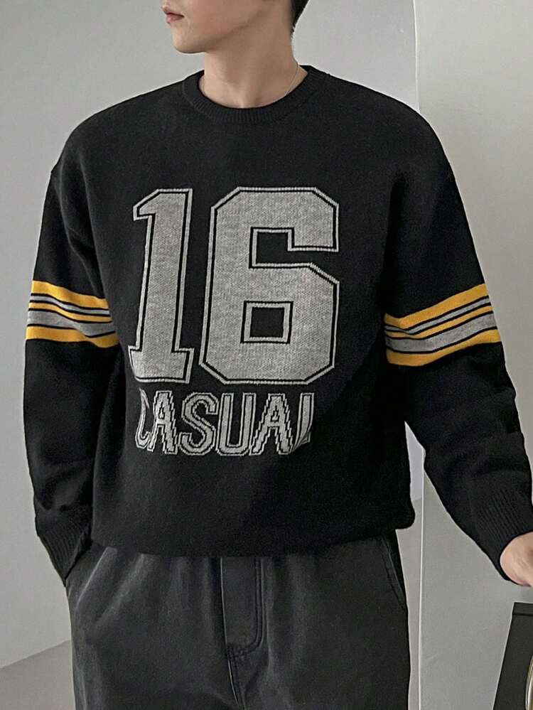 Men's Letter Splicing Sleeve Sweater, Autumn Business Attire