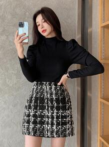 DAZY Váy mini kẻ caro thời trang retro thu đông cho nữ Váy nữ mùa đông - màu đen - Xem 3