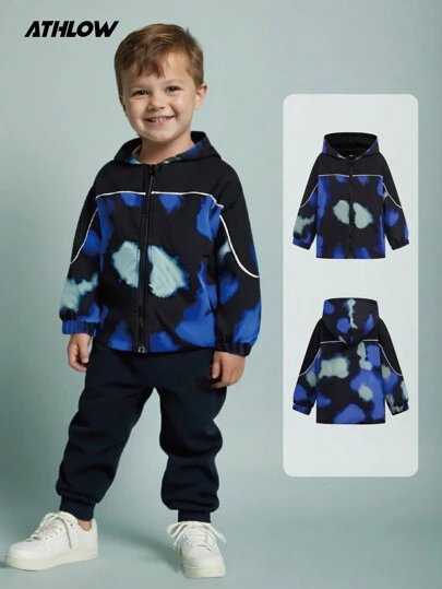 SHEIN 2 件装年轻男孩户外运动徒步露营防水保暖外套，带时尚印花