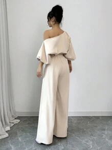 Firerie 女士 2 件套纯色不对称领上衣和松紧腰裤，优雅 - 彩色 - 查看 2