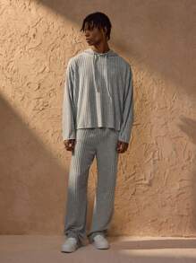 Forever 21 Men's Ribbed Knit Drop Shoulder Drawstring Hoodie & Pants Two-Piece Set