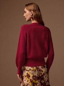 MOTF PREMIUM 羊毛插肩袖纽扣开衫 - 酒紅色 - 查看 5