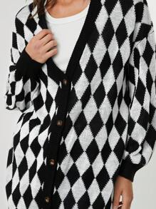 SHEIN EZwear Áo khoác cardigan dáng rộng tay đèn lồng đính sequin cho nữ, thích hợp mặc dự tiệc và mặc ở nhà, mùa thu/đông - trắng - Xem 7