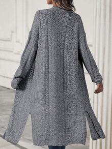 SHEIN Essnce Áo len cardigan hở viền màu trơn thường ngày cho nữ, mùa thu - Xám - Xem 2