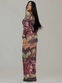 MUSERA Vestido maxi de manga larga con estampado abstracto sexy para vacaciones, primavera, verano, elegante, cumpleaños, Ibiza, invitado de boda, vacaciones, playa