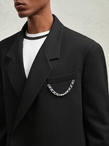AKNOTIC Formal Men Loose Fit Metal Chain Decor Casual Lapel Open Front Blazer, For Fall Winter