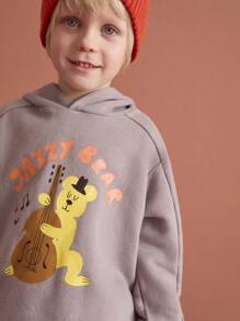THE HAPPY LOOK Young Boys' Cartoon Pattern Casual Hooded Long Sleeve Loose Sweatshirt, Versatile For Autumn/Winter