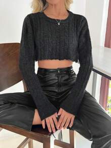 SHEIN PETITE Women Solid Cropped Knit Sweater For Autumn - Grey - View 1