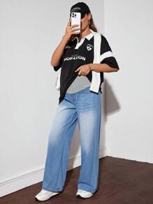 SHEIN Maternity Loose Wide Leg Jeans, Blue - Blue - View 3