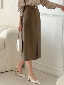 DAZY Falda esbelta de línea A con decoración metálica elegante para otoño/invierno